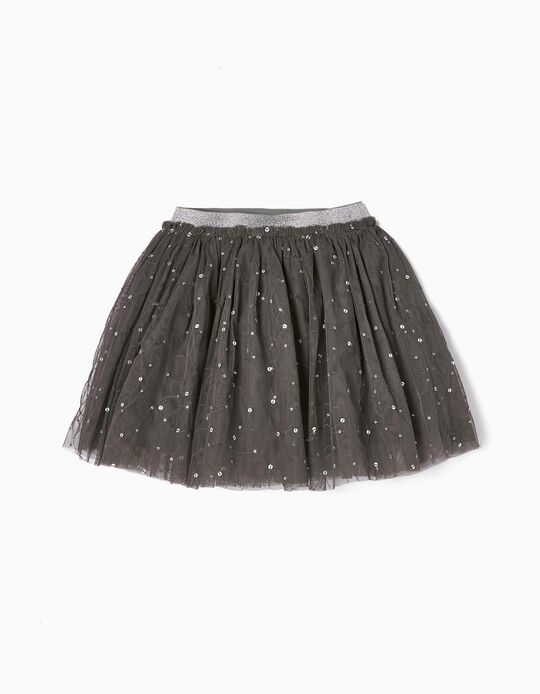 Tutu Skirt with Sequins for Girls, Dark Grey