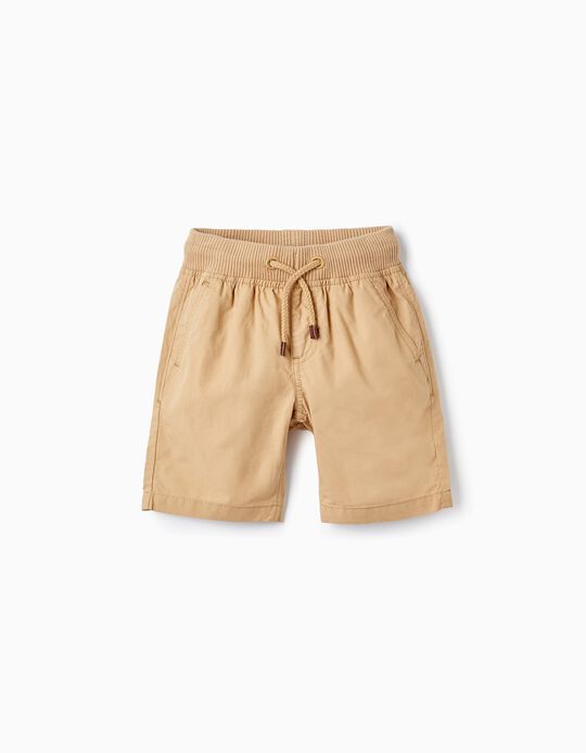 Cotton Shorts with Adjustable Drawstring for Boys, Camel