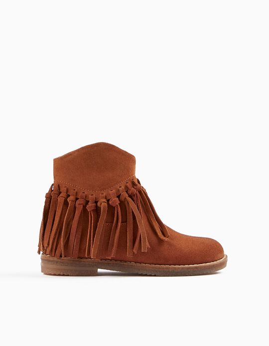 Suede Boots with Fringes for Girls, Camel