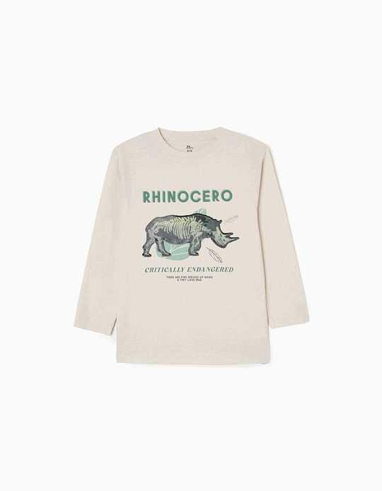 T-Shirt de Manga Comprida em Algodão para Menino 'Rinoceronte', Cinza Claro