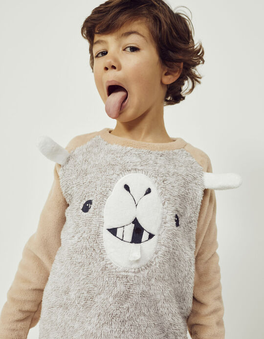 Plush Pyjama with 3D Ears and Tooth for Boys 'Llama', Brown/Grey