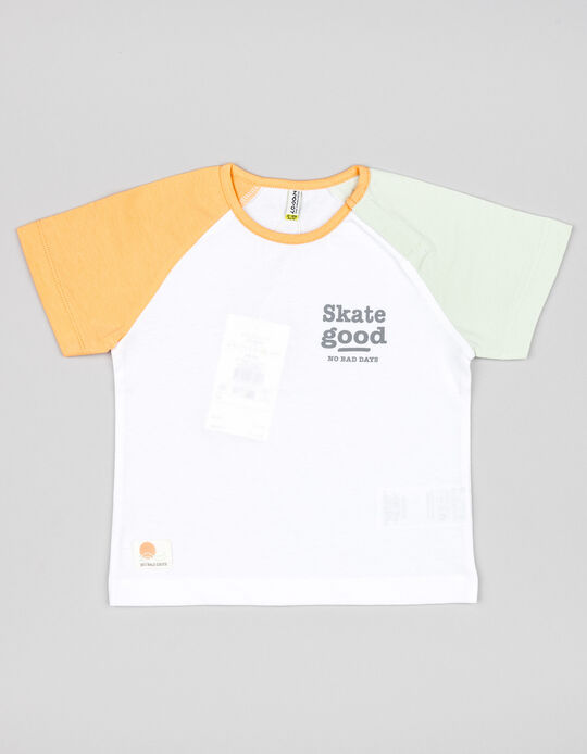 Comprar Online T-shirt de Algodão para Bebé Menino 'Skate', Branco/Laranja/Verde