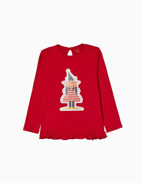 Cotton Christmas T-shirt for Girls, Red