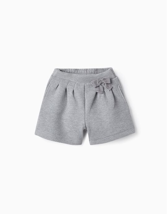 Knit Shorts with Bow for Girls, Grey