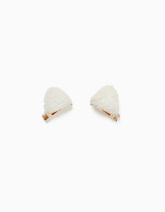 2-Pack Sherpa Barrettes for Babies and Girls, White