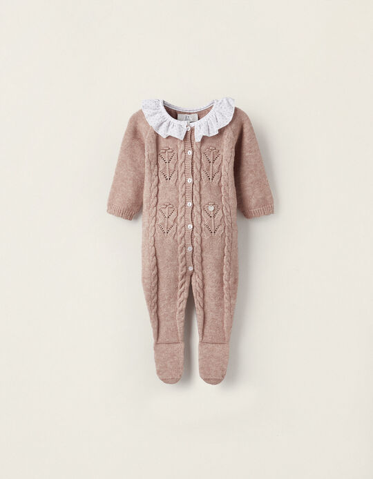 Knitted Babygrow for Newborns, Pink
