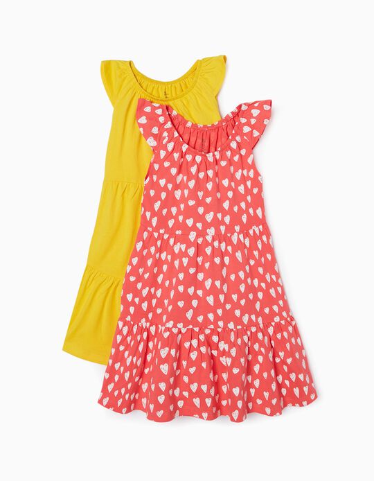 2 Dresses for Girls 'Hearts', Coral/Yellow