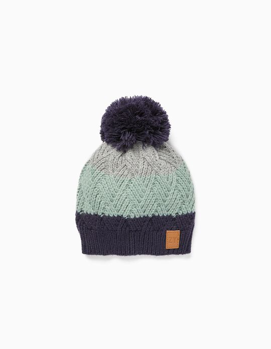 Cable Knit Beanie with Pompom for Babies and Boys, Multicoloured