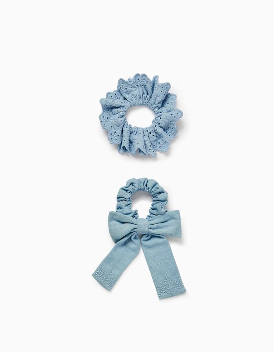 2-Pack Scrunchies with Broderie Anglaise for Babies and Girls, Blue