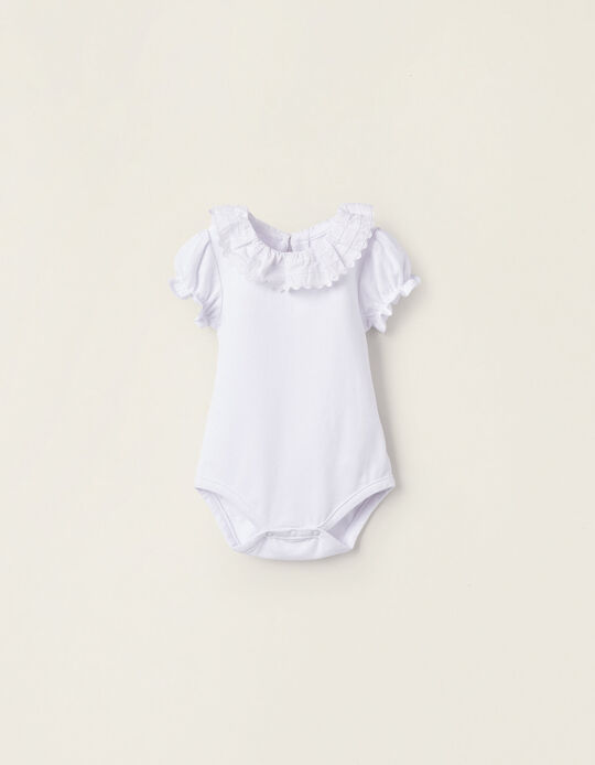 Bodysuit-Blouse in Cotton for Newborn Girls, White