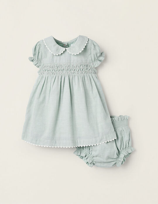 Dress + Cotton Bloomers for Newborn Girls, Green