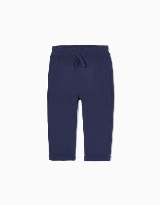 Cotton Piqué Trousers for Baby Boys, Dark Blue