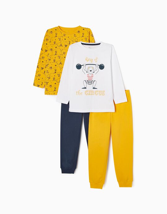Pack 2 Pijamas de Algodão para Menino 'Leão', Branco/Azul/Amarelo
