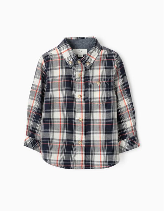 Plaid Shirt for Baby Boys, Blue/Coral