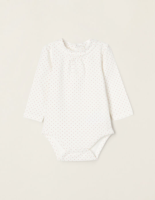 Long Sleeve Cotton Bodysuit for Newborn Baby Girls, White