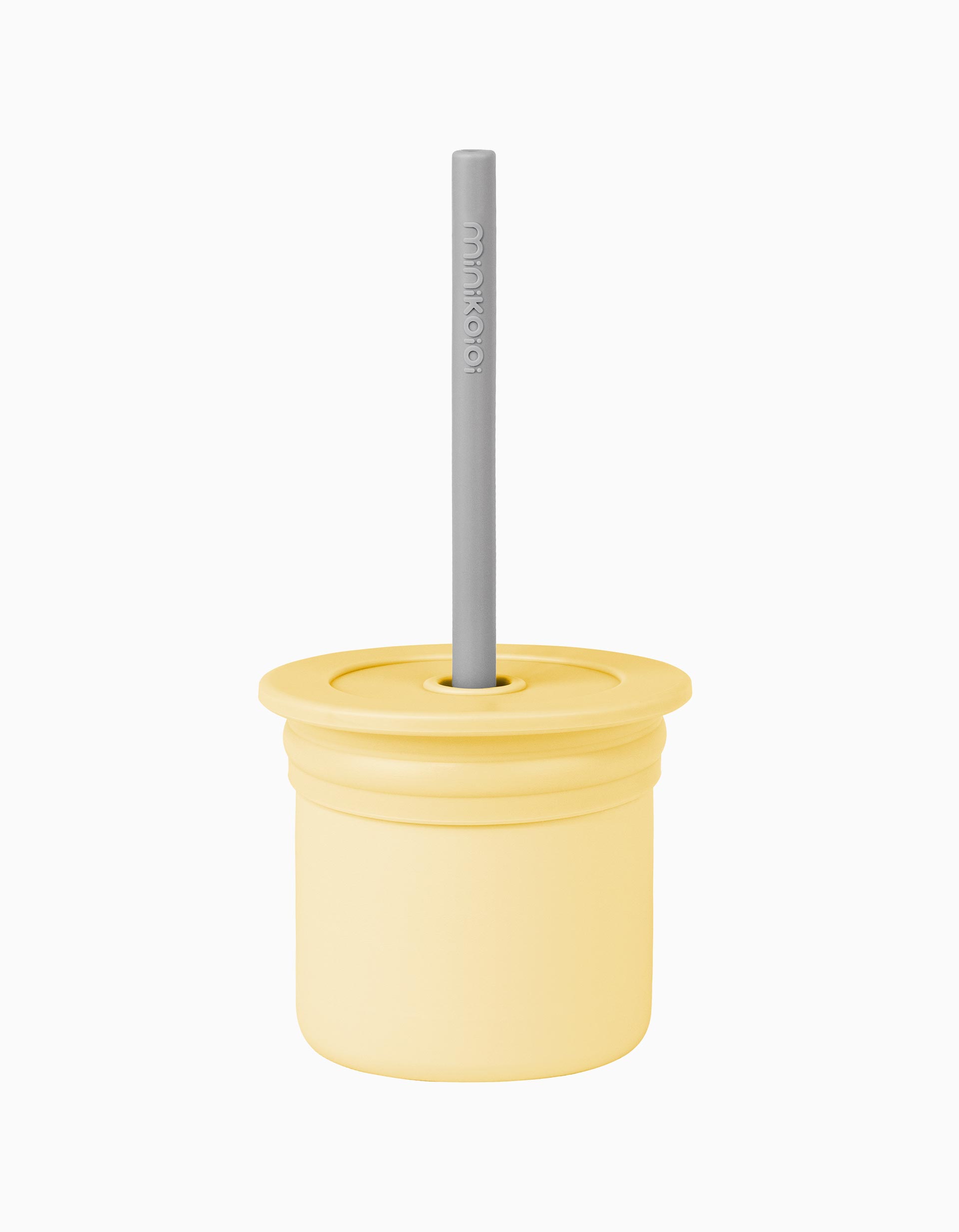 Vaso de Snack con Pajita Minikoioi Yellow/Grey 6M+