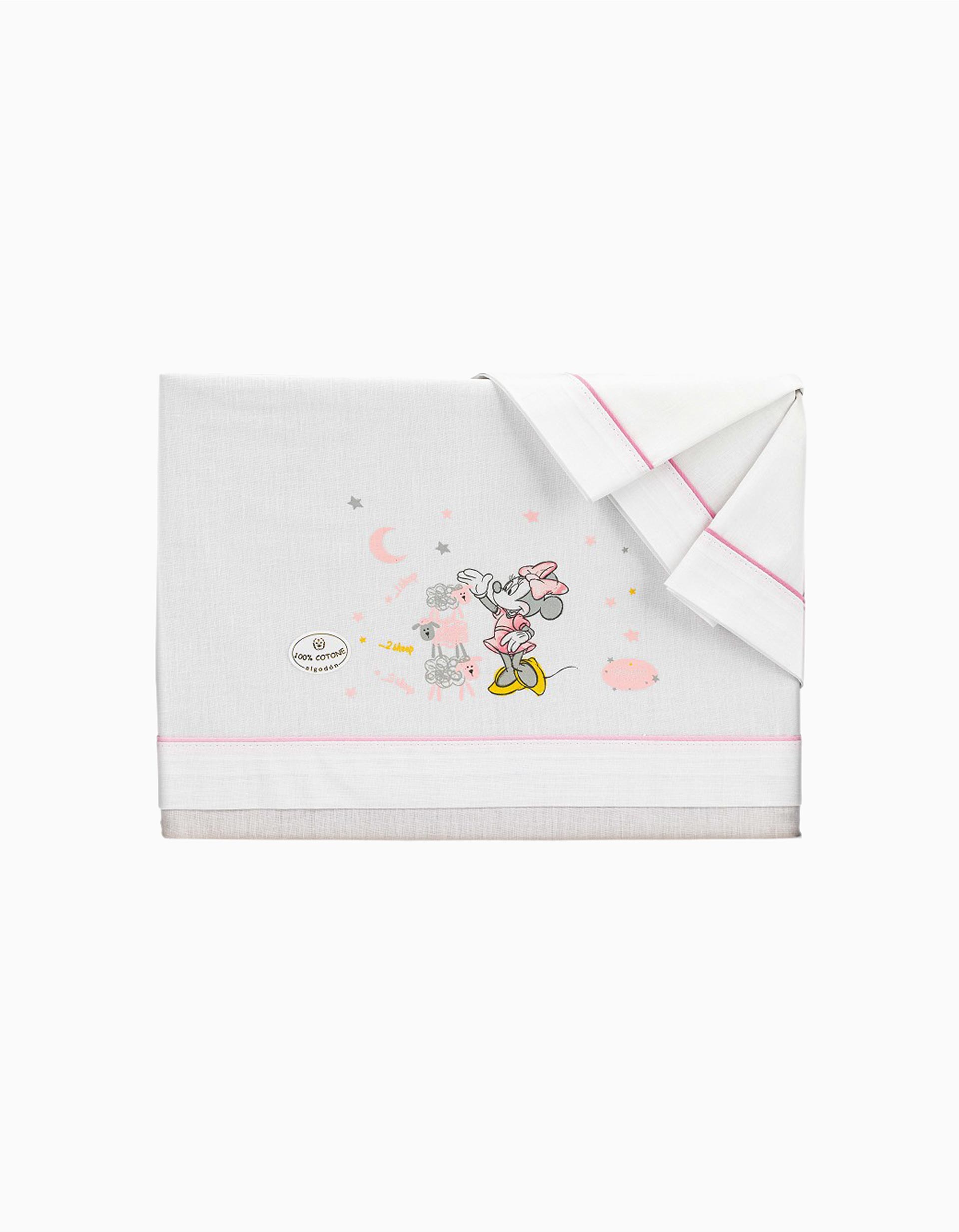 3-Piece Sheet Set 120x60cm Minnie Disney, White/Pink