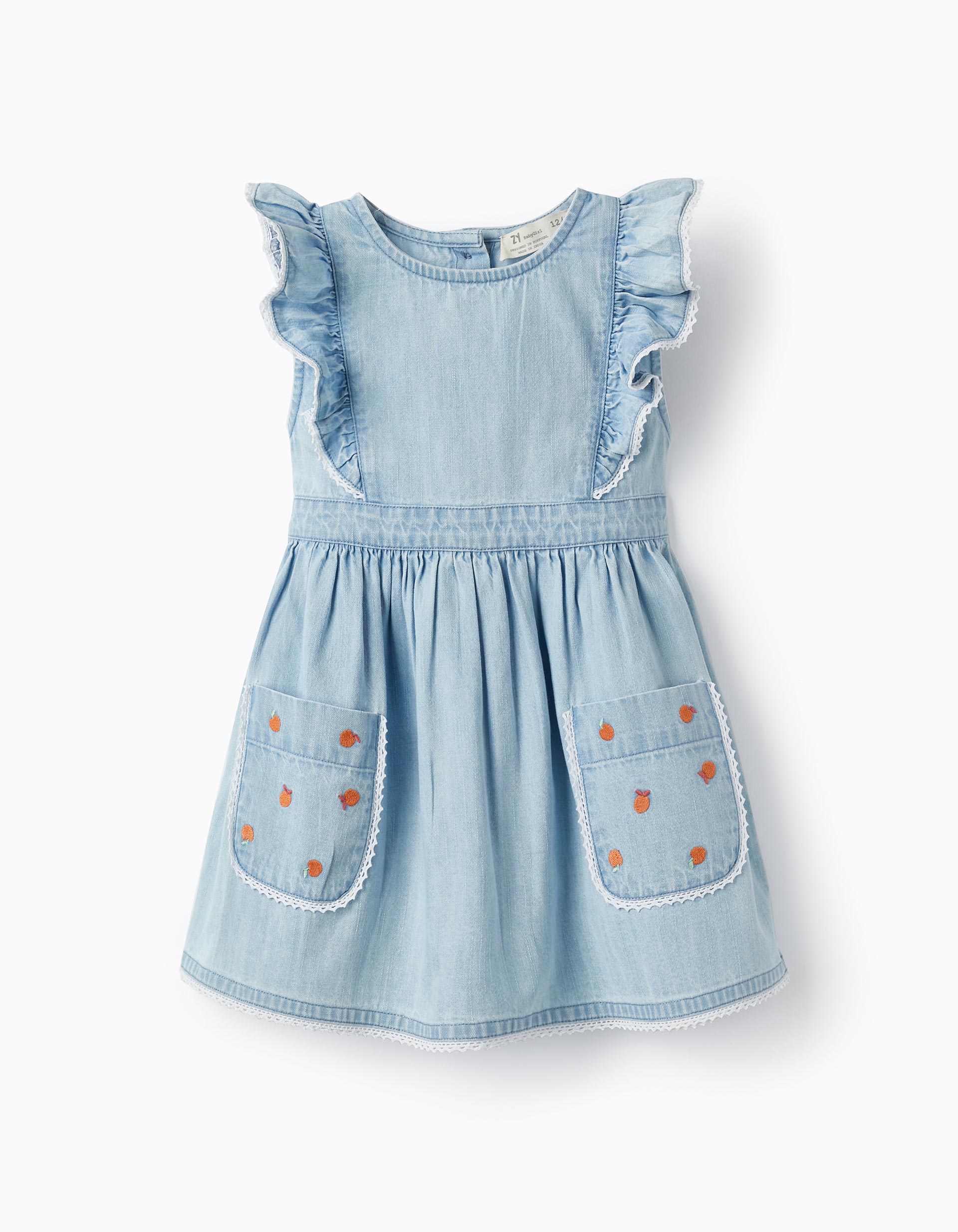 Cotton denim dungaree dress - Light denim blue/Block-colour - Kids