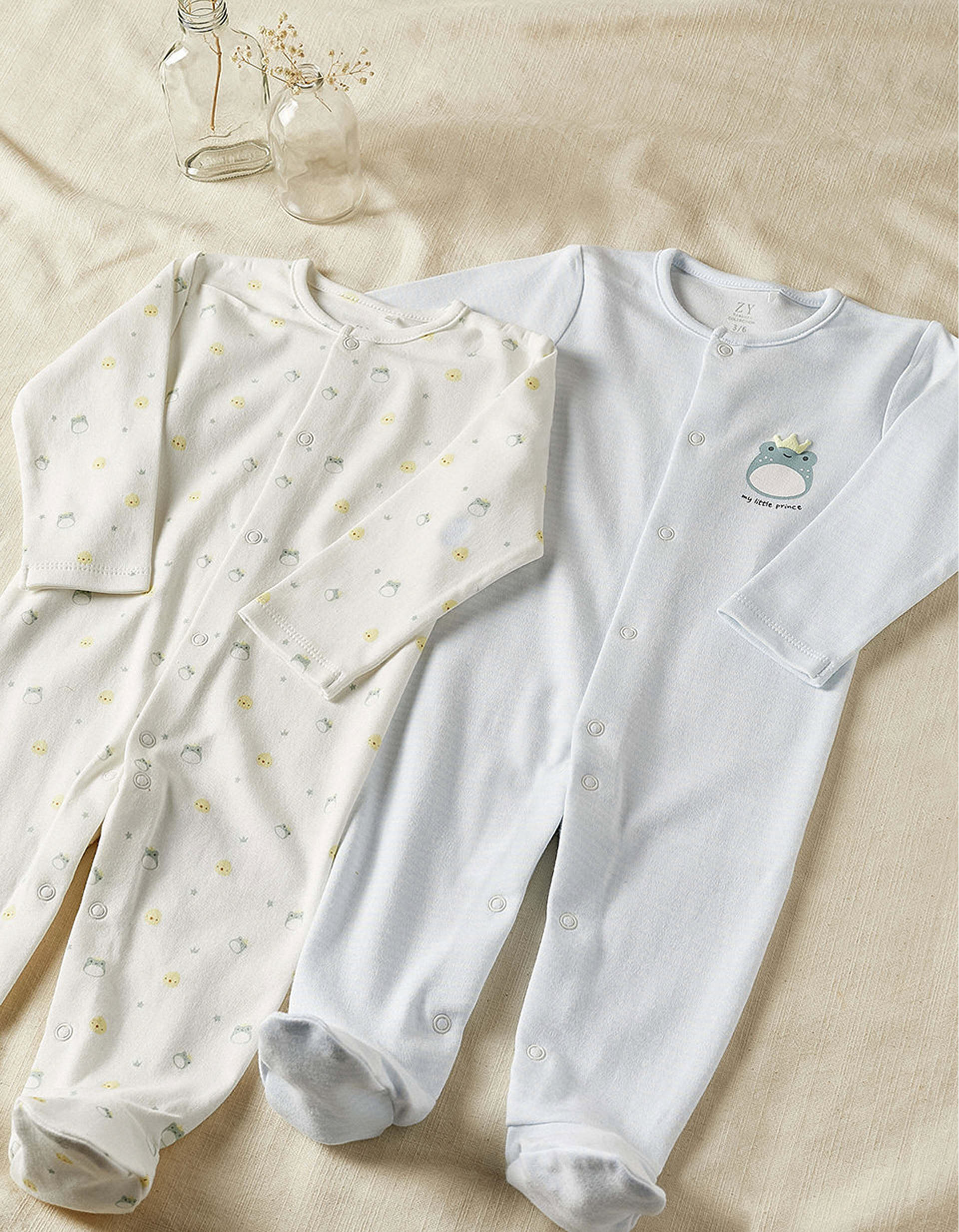 2-Pack Cotton Sleepsuits for Newborn Baby Boys 'Frog', White/Blue | Zippy  Online Romania